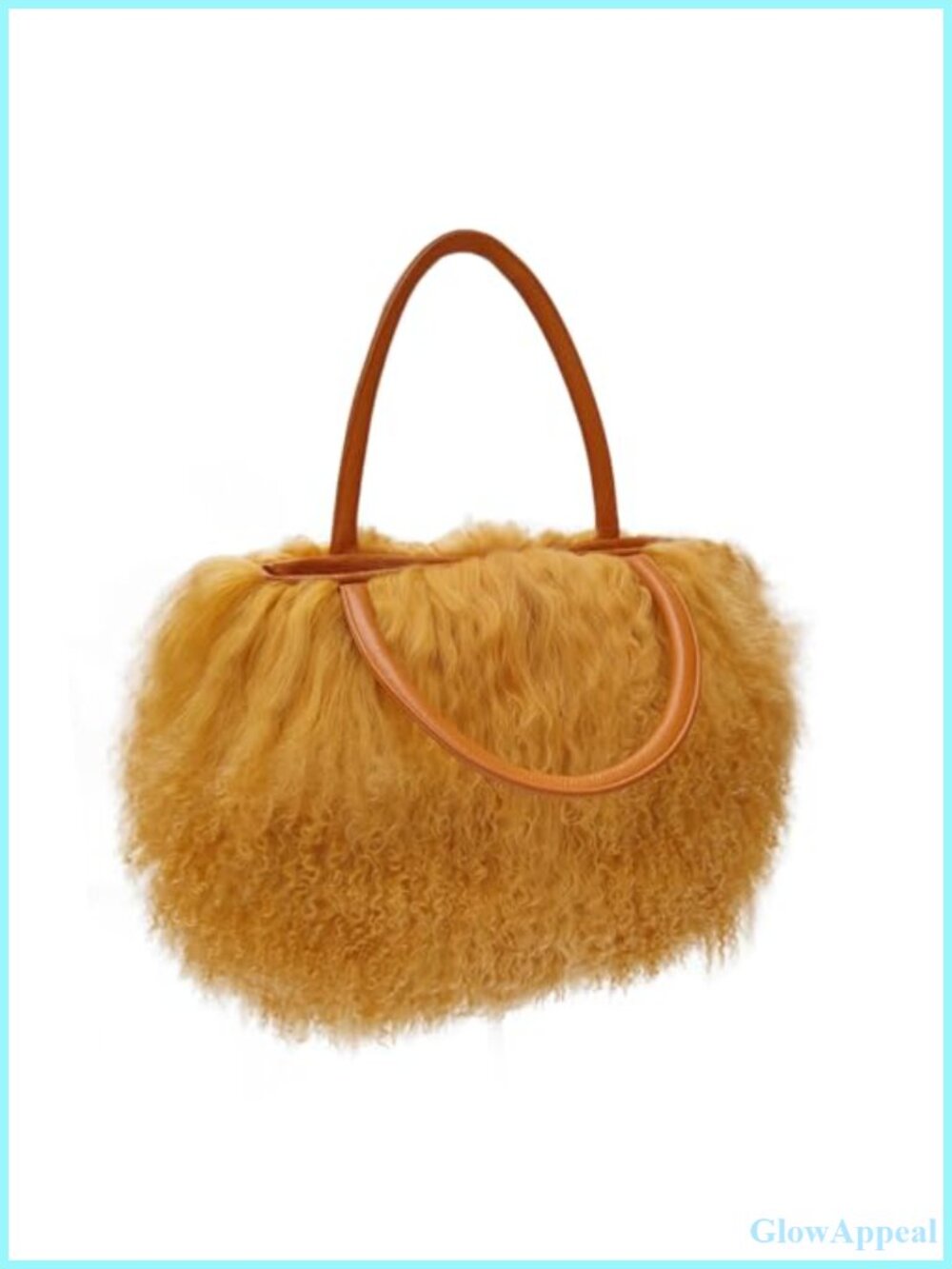 Real Mongolian Lamb Fur Tote Bag with Genuine Leather Handle